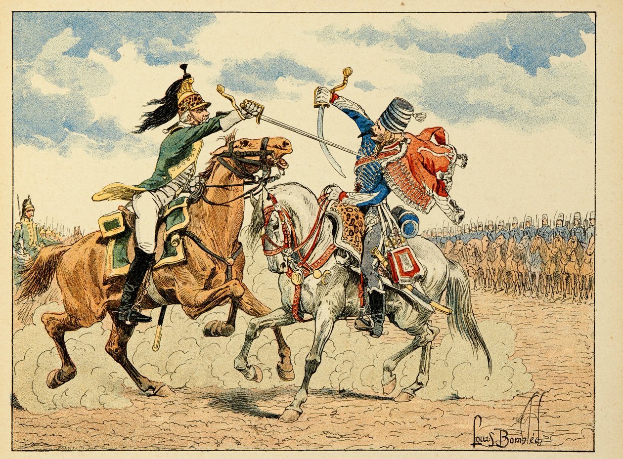 Illustration aus dem Buch „Die Helden des Jahrhunderts“ von Dick de Lonlay, illustriert von Louis Bombled (1862-1927) von Louis Charles Bombled