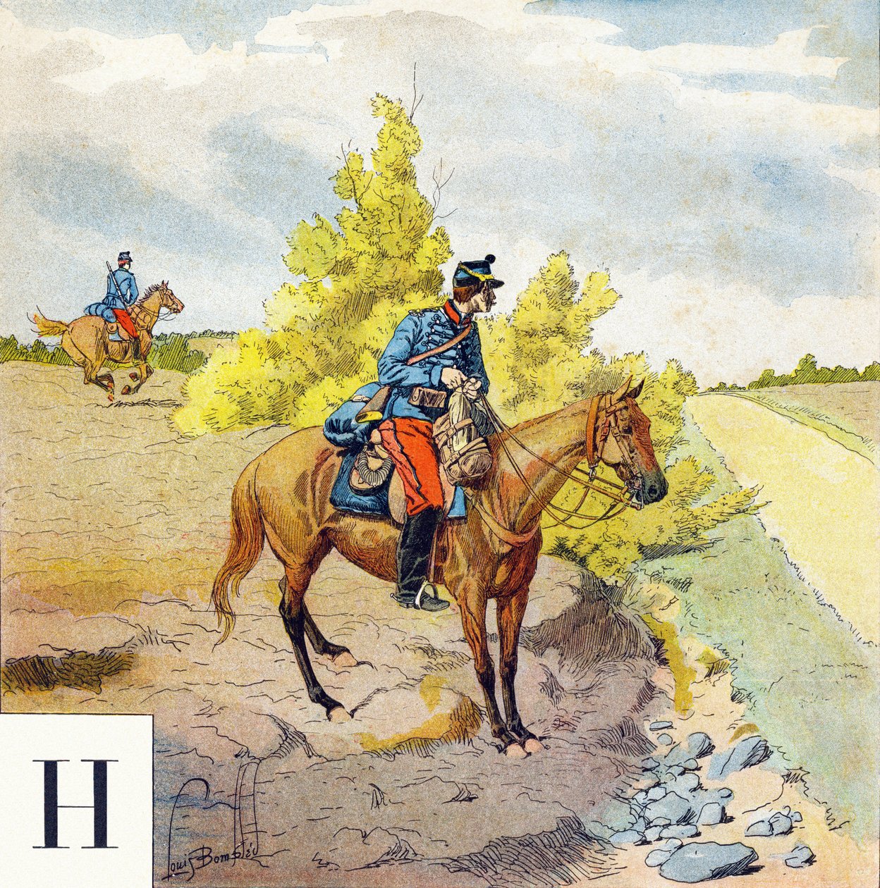 Buchstabe H: Husaren, „Ich werde Soldat sein“ - Militäralphabet von Louis Charles Bombled