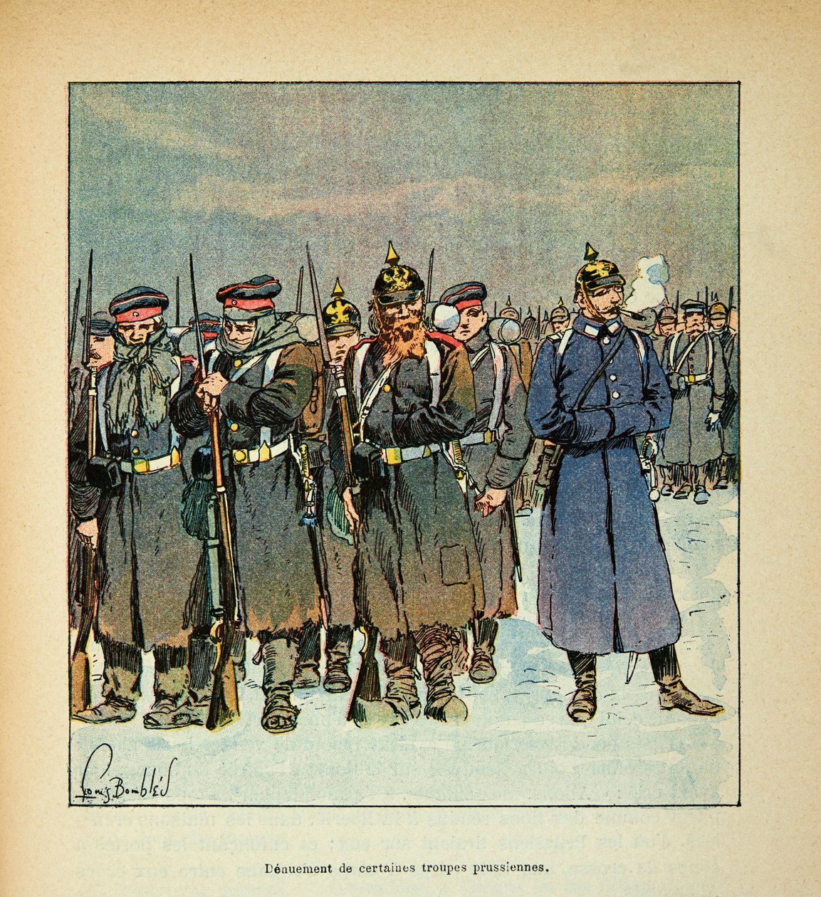 Die Armee der Loire von Eugene Sergent, genannt Grenest, illustriert von Louis Bombled (Französisch-Deutscher Krieg; Feldzug von 1870-1871): Entwaffnung einiger preußischer Truppen 1870 von Louis Charles Bombled