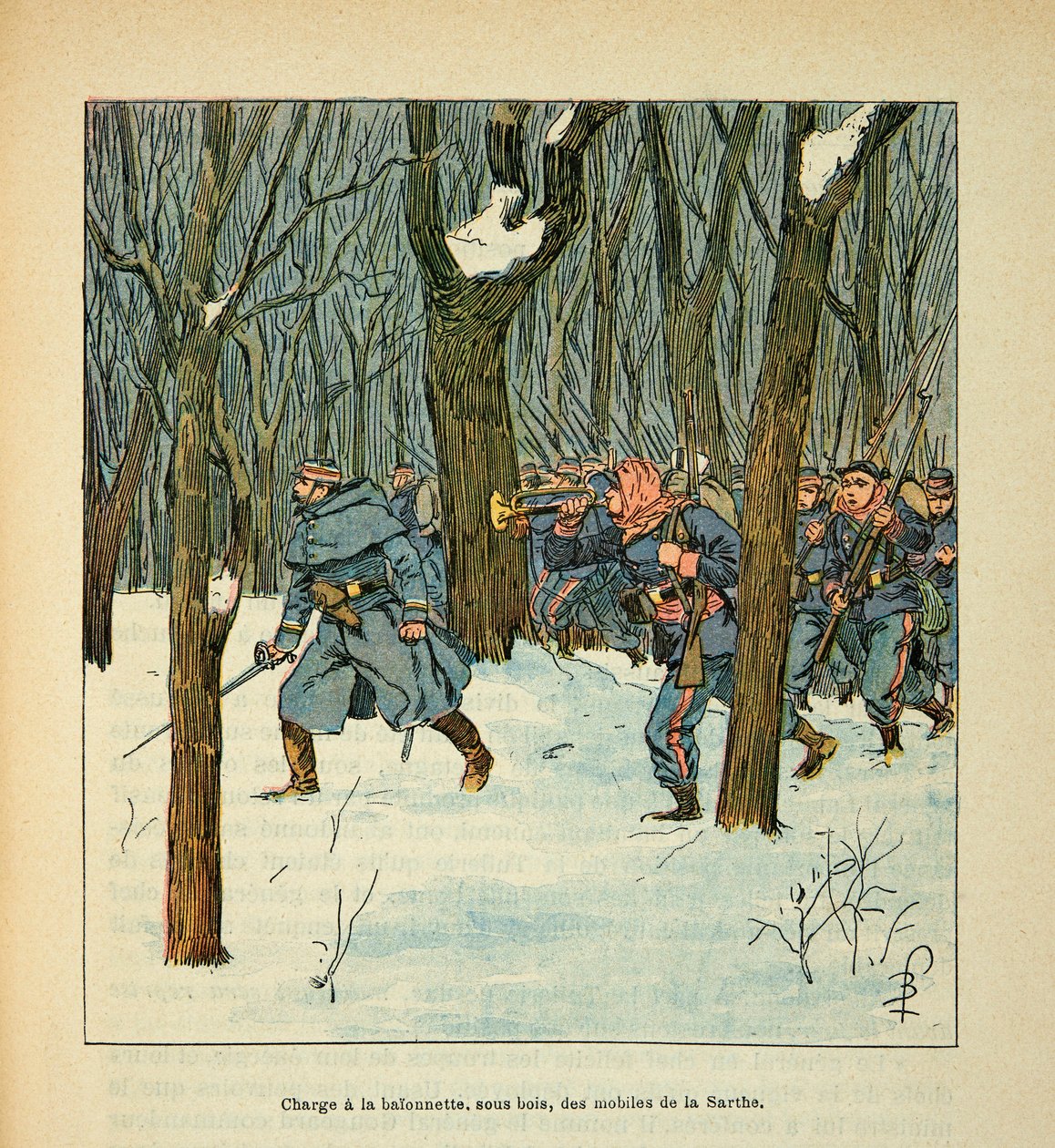 Die Armee der Loire von Eugene Sergent, illustriert von Louis Bombled (Deutsch-Französischer Krieg; Feldzug von 1870-1871): Schlacht von Le Mans im Januar 1871, Angriff der Mobilen von Sarthe von Louis Charles Bombled
