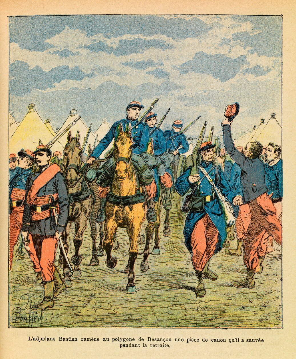 Die Ost-Armee von Eugene Sergeant, illustriert von Louis Bombled: Wachtmeister Bastien bringt ein gerettetes Kanonenstück zurück von Louis Charles Bombled