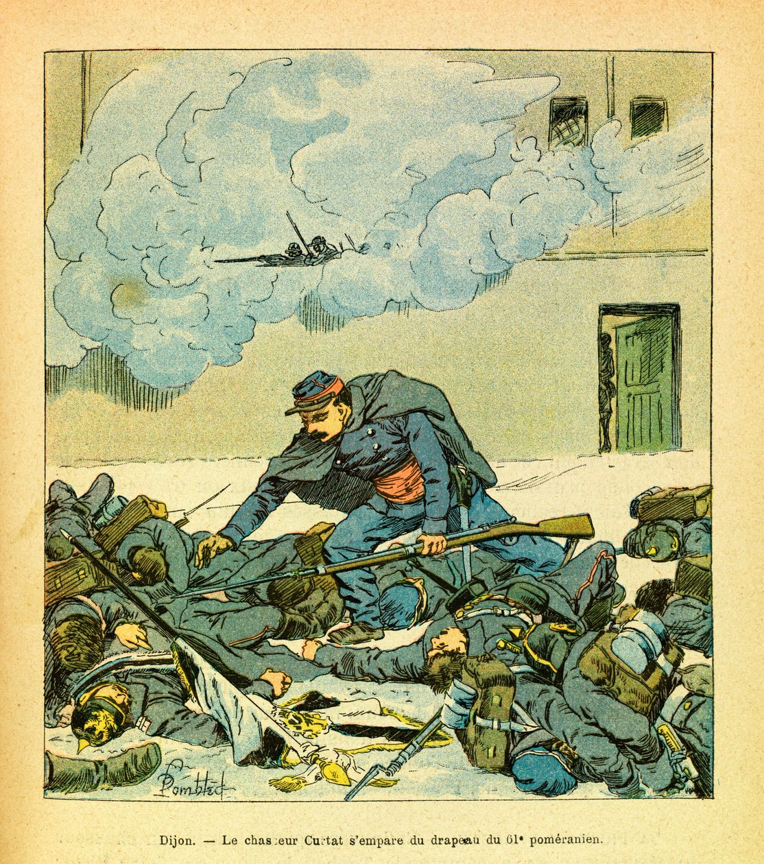 Die östliche Armee: Dijon, Januar 1871, der Jäger Victor Curtat ergriff die Fahne des 61. Pommerschen Regiments von Louis Charles Bombled