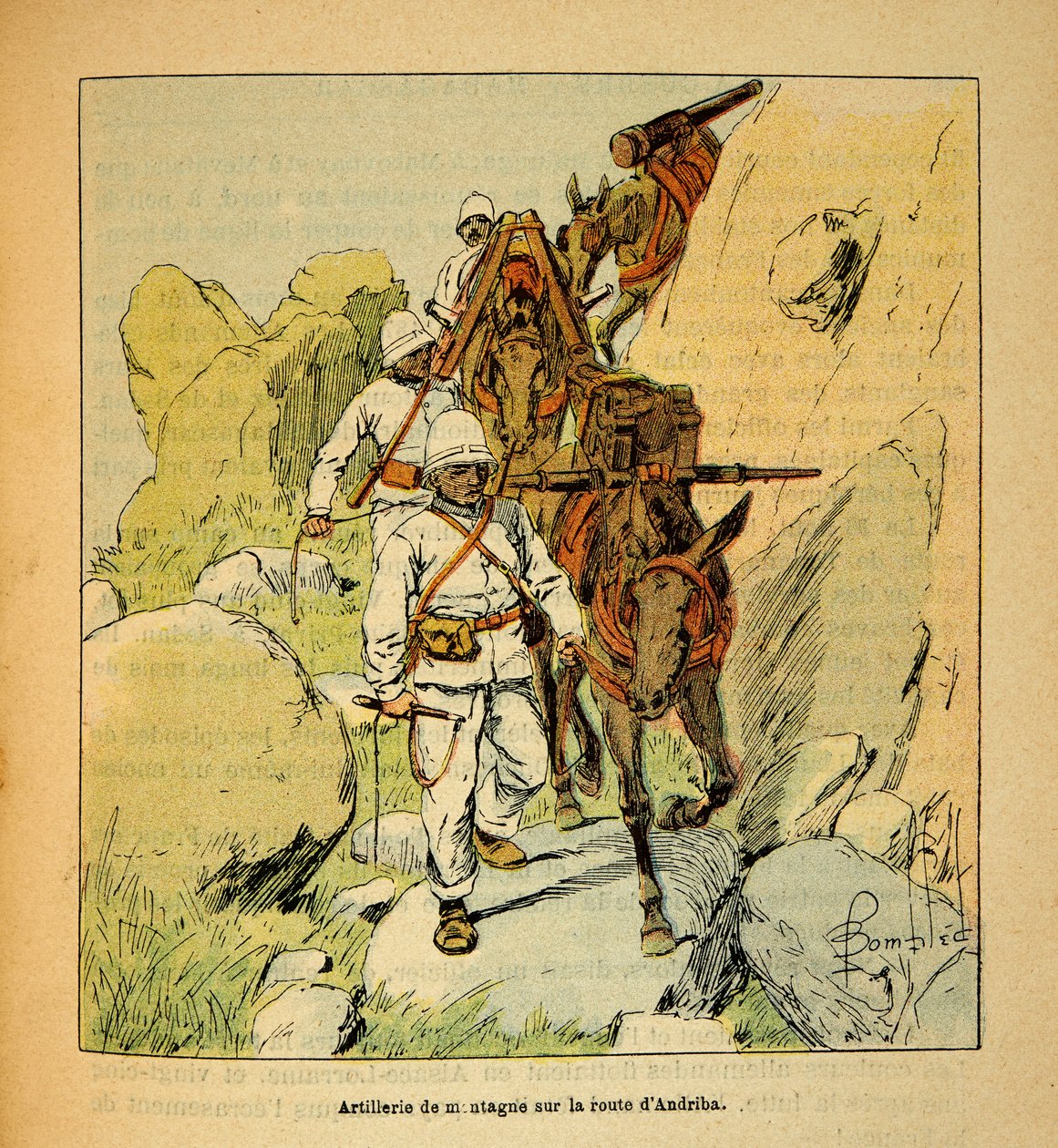 Der Krieg in Madagaskar - Anekdotische Geschichte der französischen Expeditionen von 1885-1895 von Henri Galli dit Galllichet (1854-1922), illustriert von Louis Bombled (1862-1927): Gebirgsartillerie auf der Andriba-Straße nach Madagaskar im Jahr 1895, Pri von Louis Charles Bombled