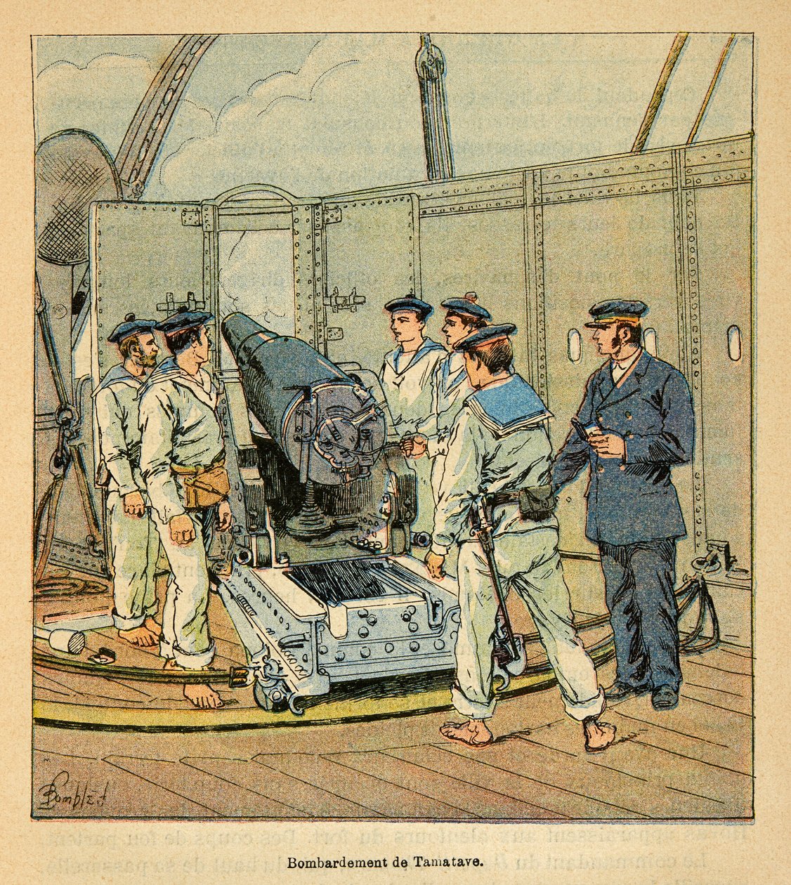 Der Krieg in Madagaskar - Anekdotische Geschichte der französischen Expeditionen von 1885-1895 von Henri Galli dit Galllichet (1854-1922), illustriert von Louis Bombled (1862-1927): Bombardierung von Tamatave durch die französische Marine, Private Sammlung von Louis Charles Bombled