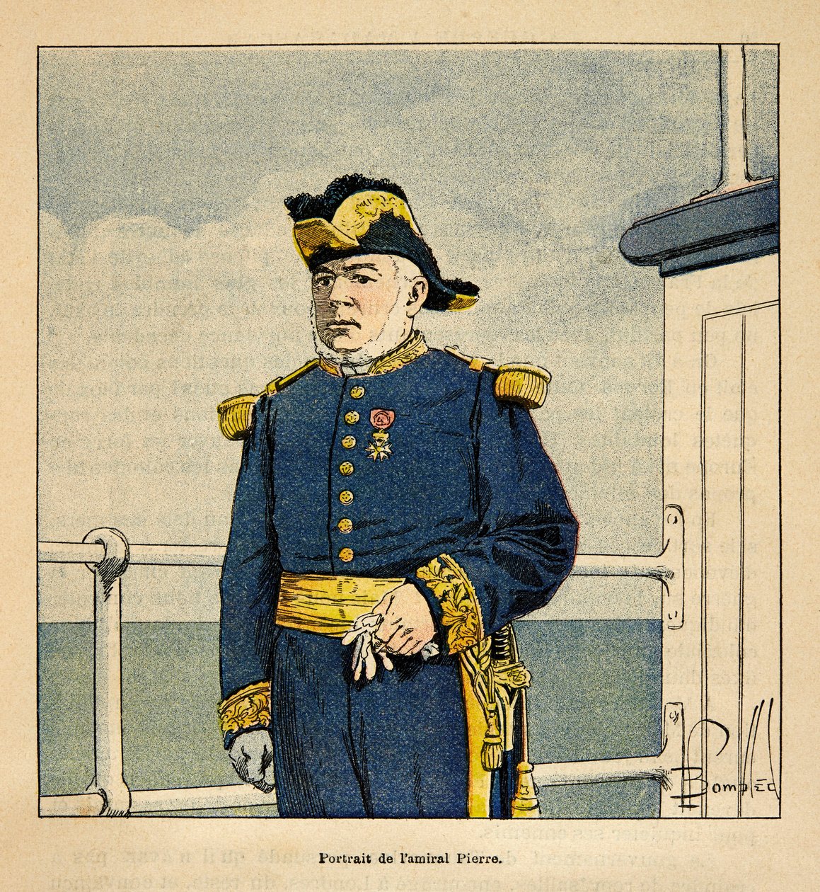 Der Krieg in Madagaskar - Anekdotische Geschichte der französischen Expeditionen von 1885-1895 von Henri Galli dit Galllichet, illustriert von Louis Bombled: Porträt von Admiral Pierre (1827-1883) von Louis Charles Bombled