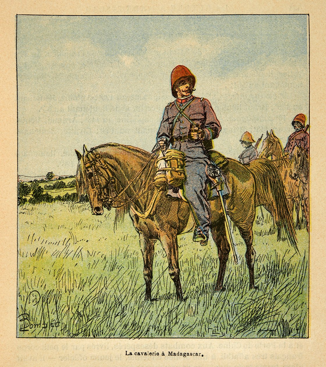 Der Krieg in Madagaskar - Anekdotische Geschichte der französischen Expeditionen von 1885-1895 von Henri Galli dit Galllichet (1854-1922), illustriert von Louis Bombled (1862-1927): Die französische Kavallerie in Madagaskar, Teilansicht von Louis Charles Bombled