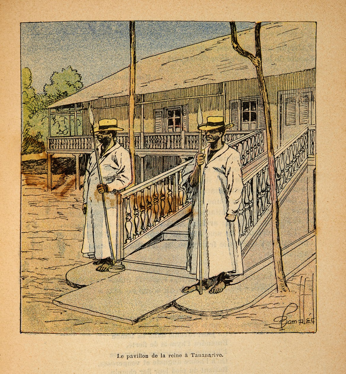 Der Krieg in Madagaskar - Anekdotische Geschichte der französischen Expeditionen von 1885-1895 von Henri Galli, illustriert von Louis Bombled: Der Pavillon von Königin Ranavalona in Tananarive, 1895 von Louis Charles Bombled