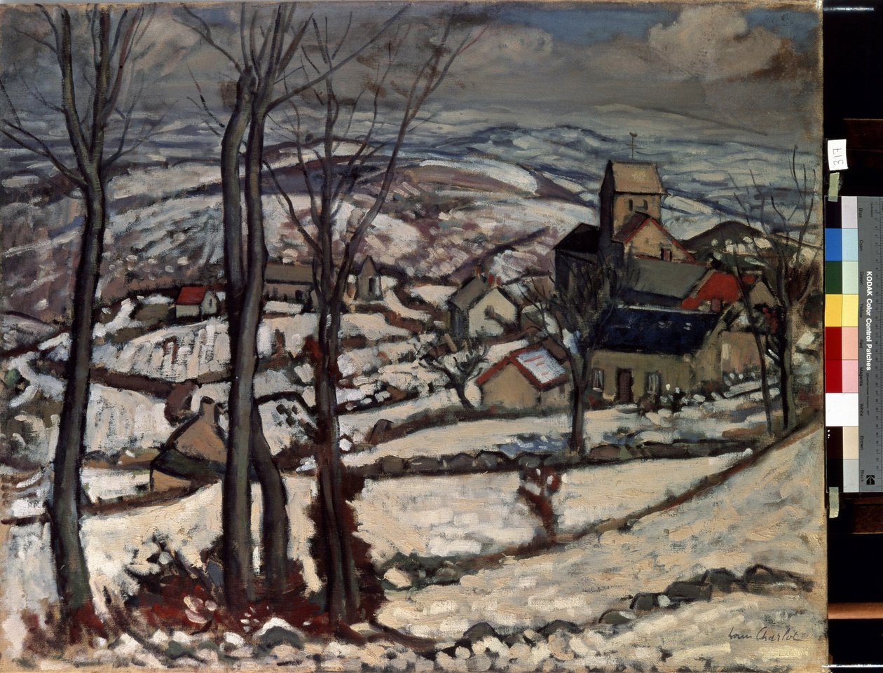 Dorf in Morvan im Schnee von Louis Charlot
