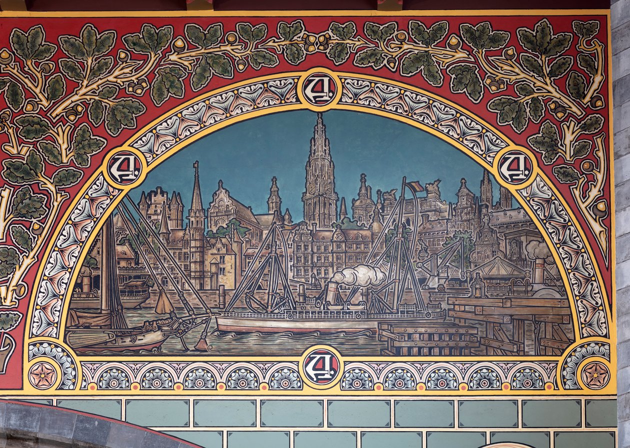 Bahnhofsgebäude (Sint-Pietersstation). Innenraum. 1912. Die Eingangshalle. von Louis Cloquet