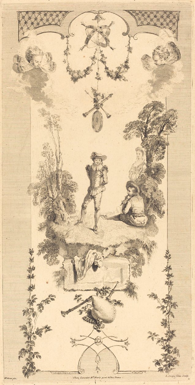 Hirte, der zum Klang einer Flöte tanzt von Louis Crépy after Antoine Watteau