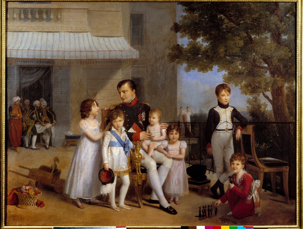 Kaiser Napoleon I. (1769-1821) umgeben von den Kindern seiner Familie auf der Terrasse des Schlosses von Saint Cloud im Jahr 1810. Gemälde von Louis Ducis (1775-1847) 1810 von Louis Ducis