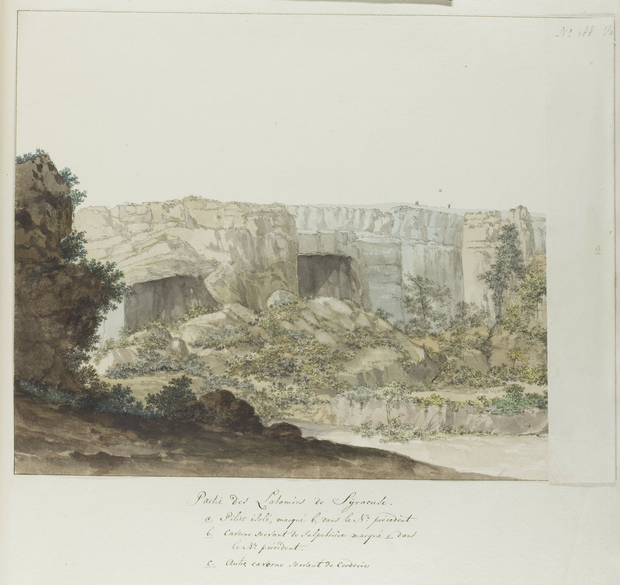 Teil der Latomies-Höhlen bei Syrakus (Voyage en Italie, en Sicile et à Malte - 1778) von Louis Ducros