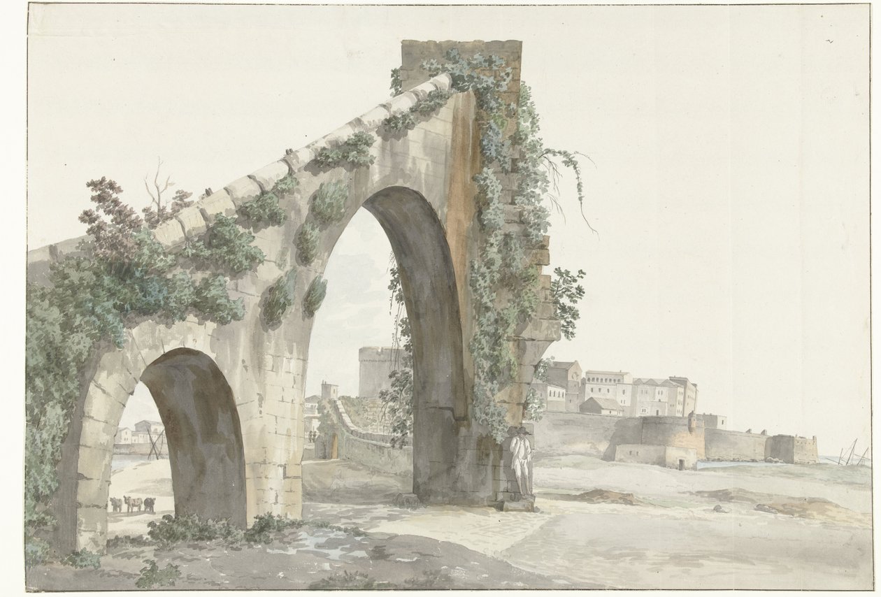 Ansicht des Aquädukts und der Stadt Tarent von Louis Ducros