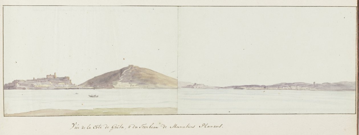 Ansicht der Küste von Gaeta und des Mausoleums von Munatius Plancus von Louis Ducros