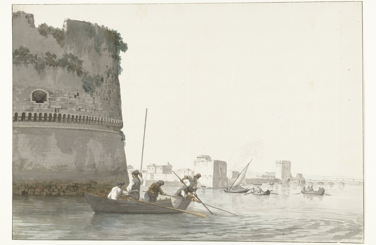 Muschelfischer am Mare Piccolo bei den Festungswerken von Tarent von Louis Ducros