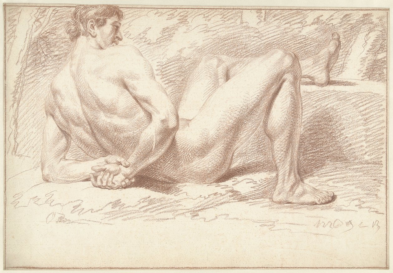 Männlicher Akt, liegend, die Arme auf dem Rücken von Louis Fabritius Dubourg