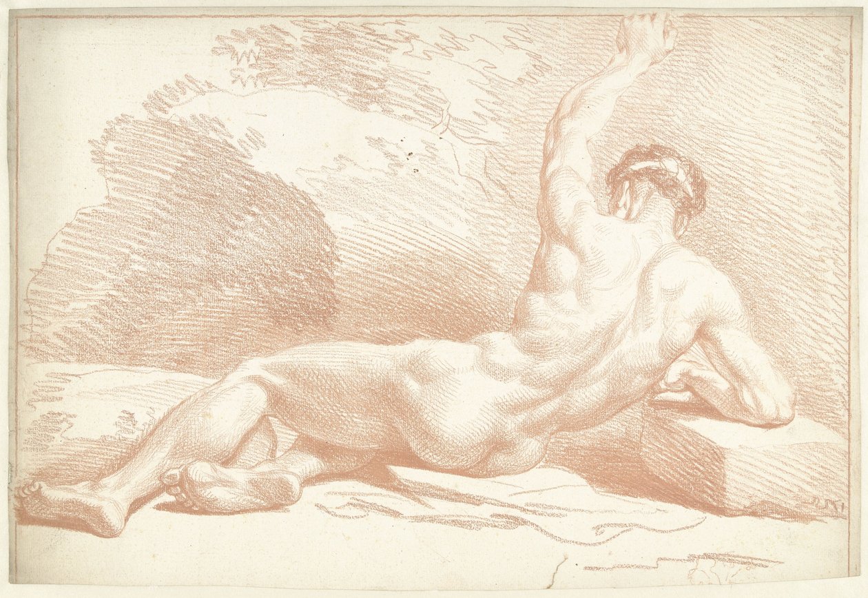 Männlicher Akt, liegend, von hinten gesehen von Louis Fabritius Dubourg