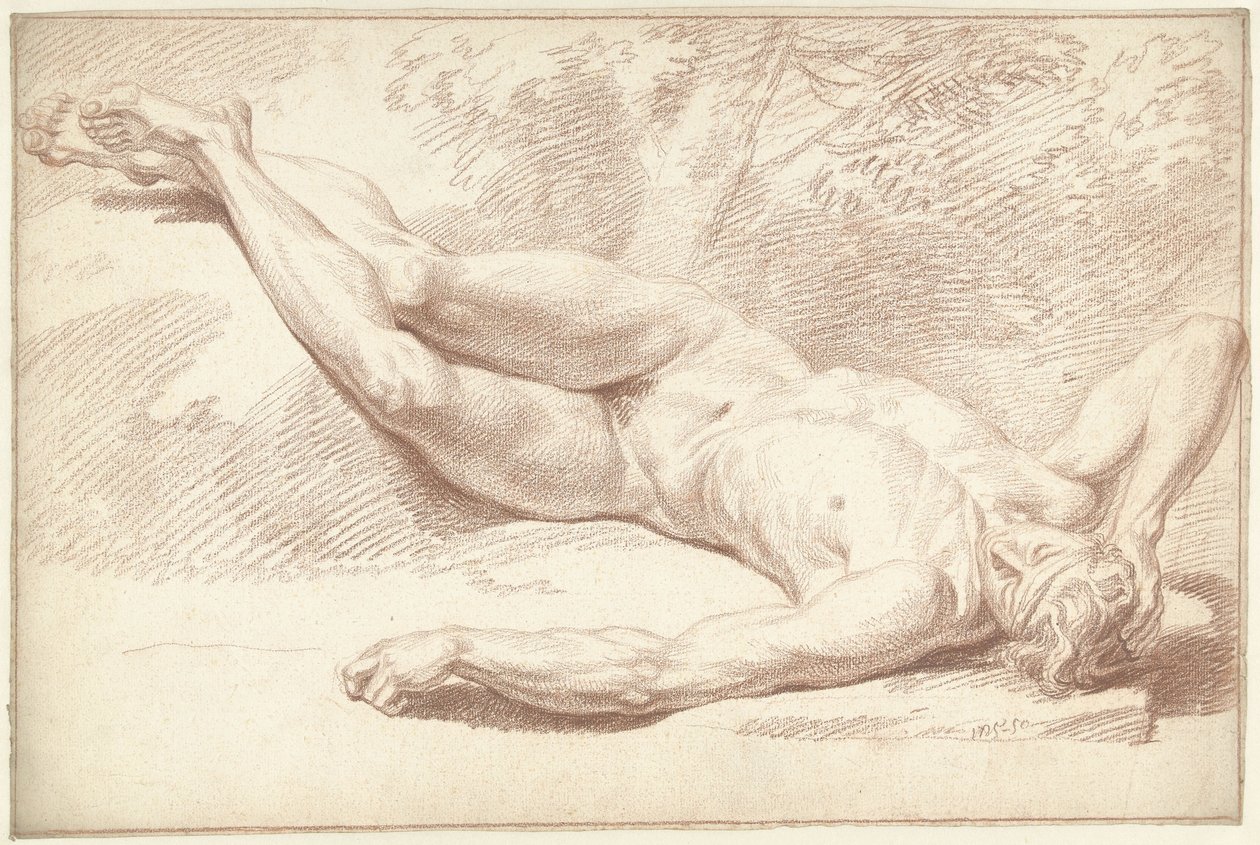 Männlicher Akt, liegend auf dem Rücken, nach rechts von Louis Fabritius Dubourg