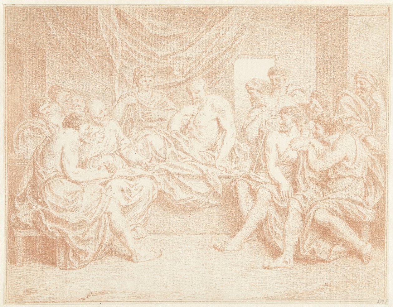 Alter Mann im Bett, umgeben von Personen von Louis Fabritius Dubourg