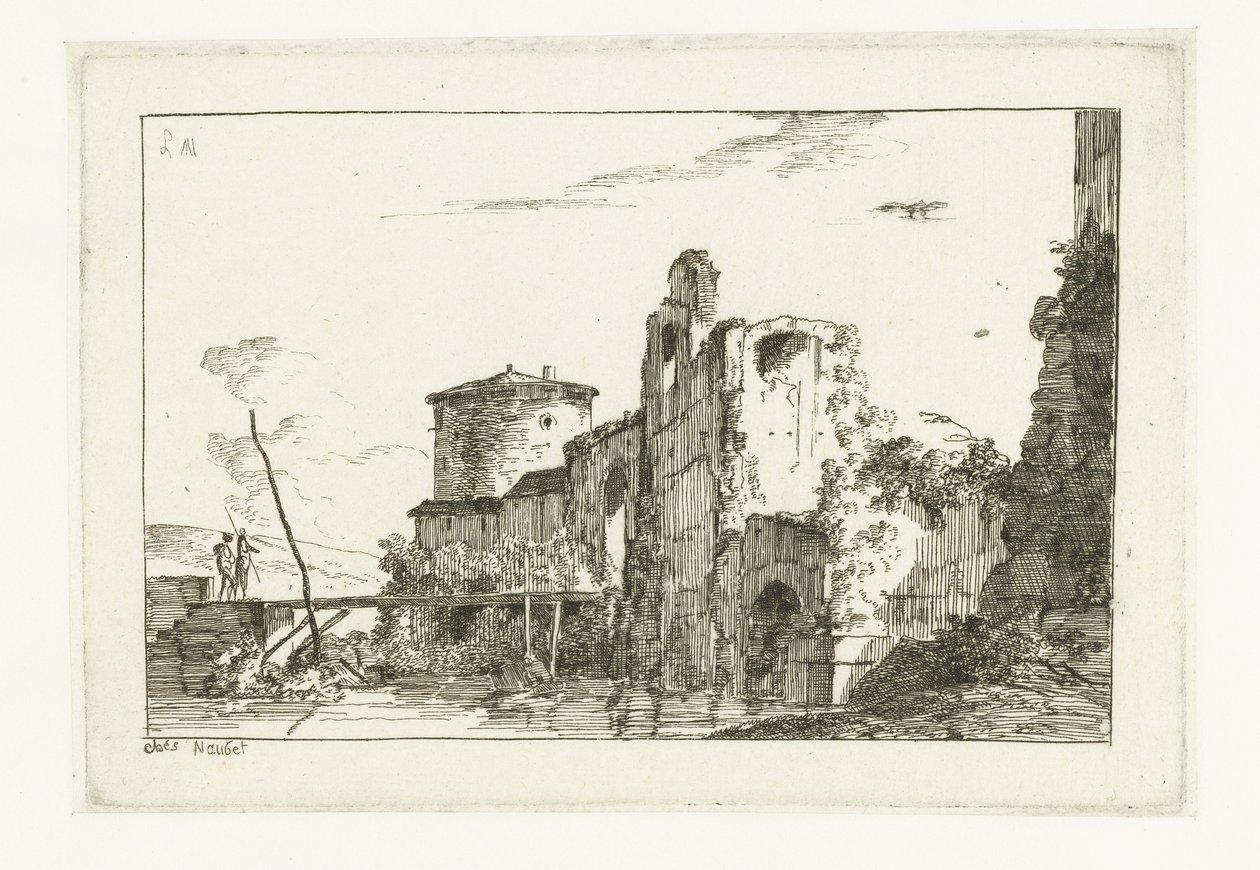 Festung und eine Brücke über den Fluss von Louis Gabriel Moreau
