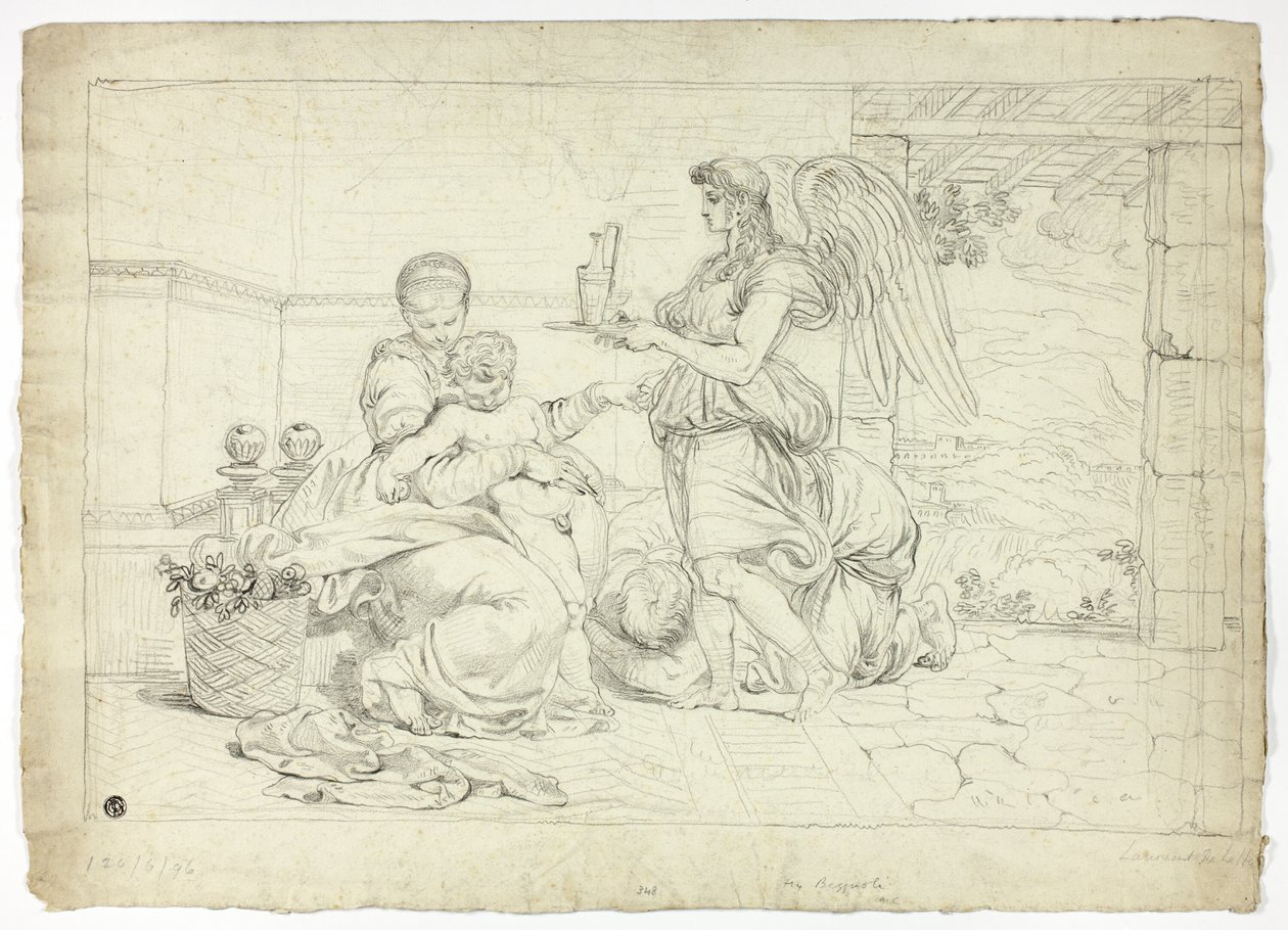 Heilige Familie mit Engel, der einen Krug trägt (recto); Rechte Hälfte der Skizze für Lunette (verso) von Louis Gauffier