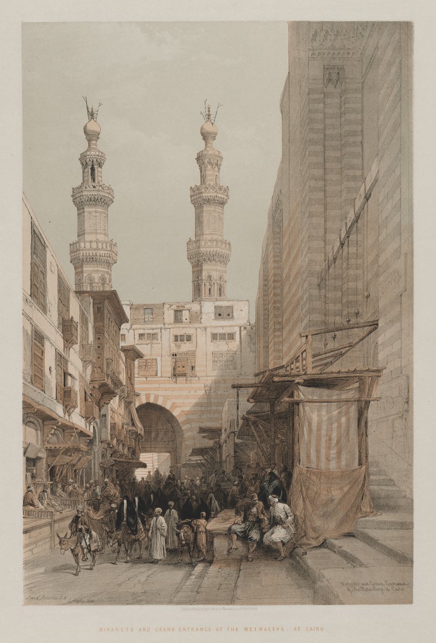 Ägypten und Nubien, Band III: Minarette und Haupteingang der Metwaleys, in Kairo von Louis Haghe