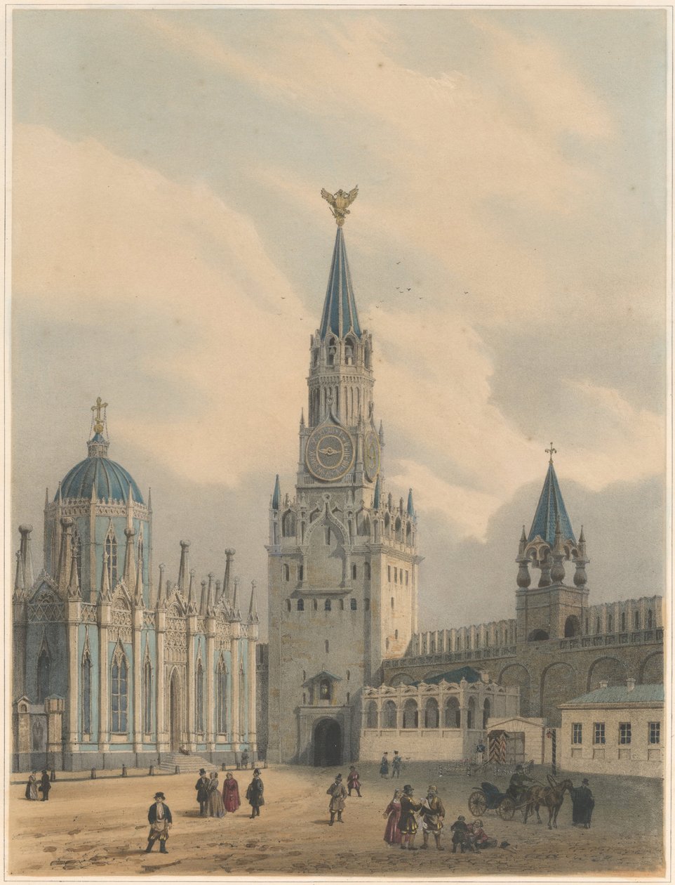 Der Spasskaja-Turm Erlösertor und die St.-Katharinen-Kirche des Himmelfahrtsklosters im Moskauer Kreml von Louis Jules Arnout