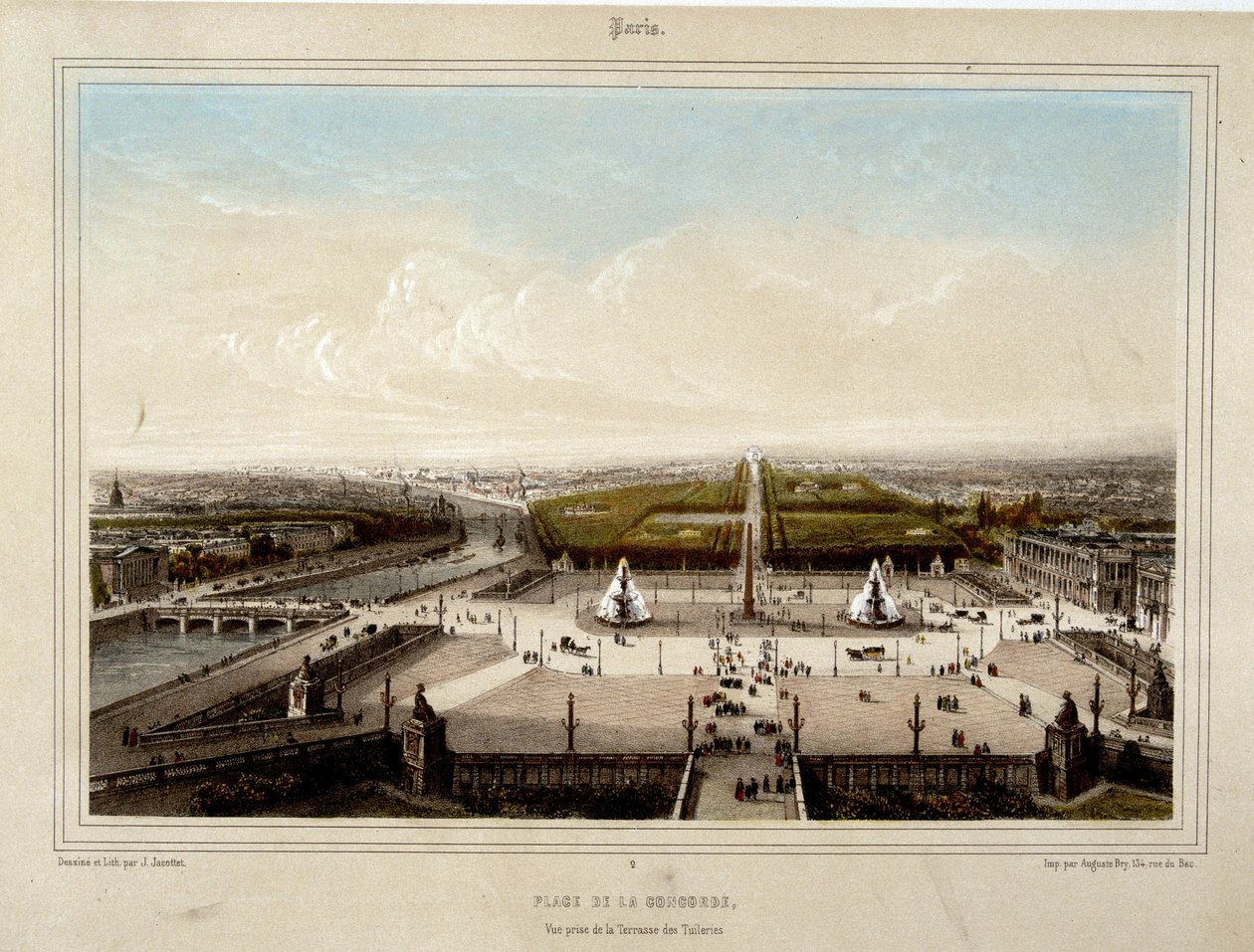 La Place de la Concorde - Lithographie von Jacottet von Louis Julien Jacottet