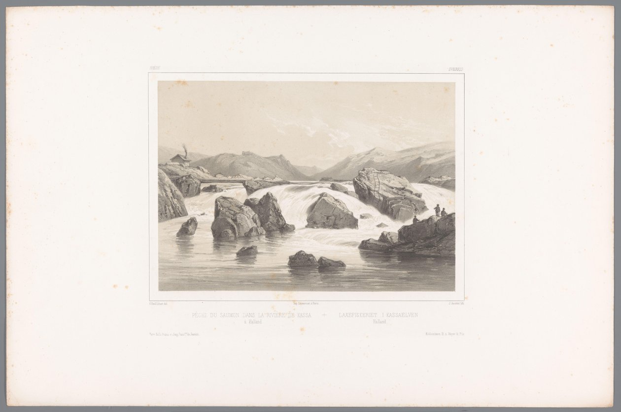 Lachsangler am Kassa-Fluss in Halland von Louis Julien Jacottet