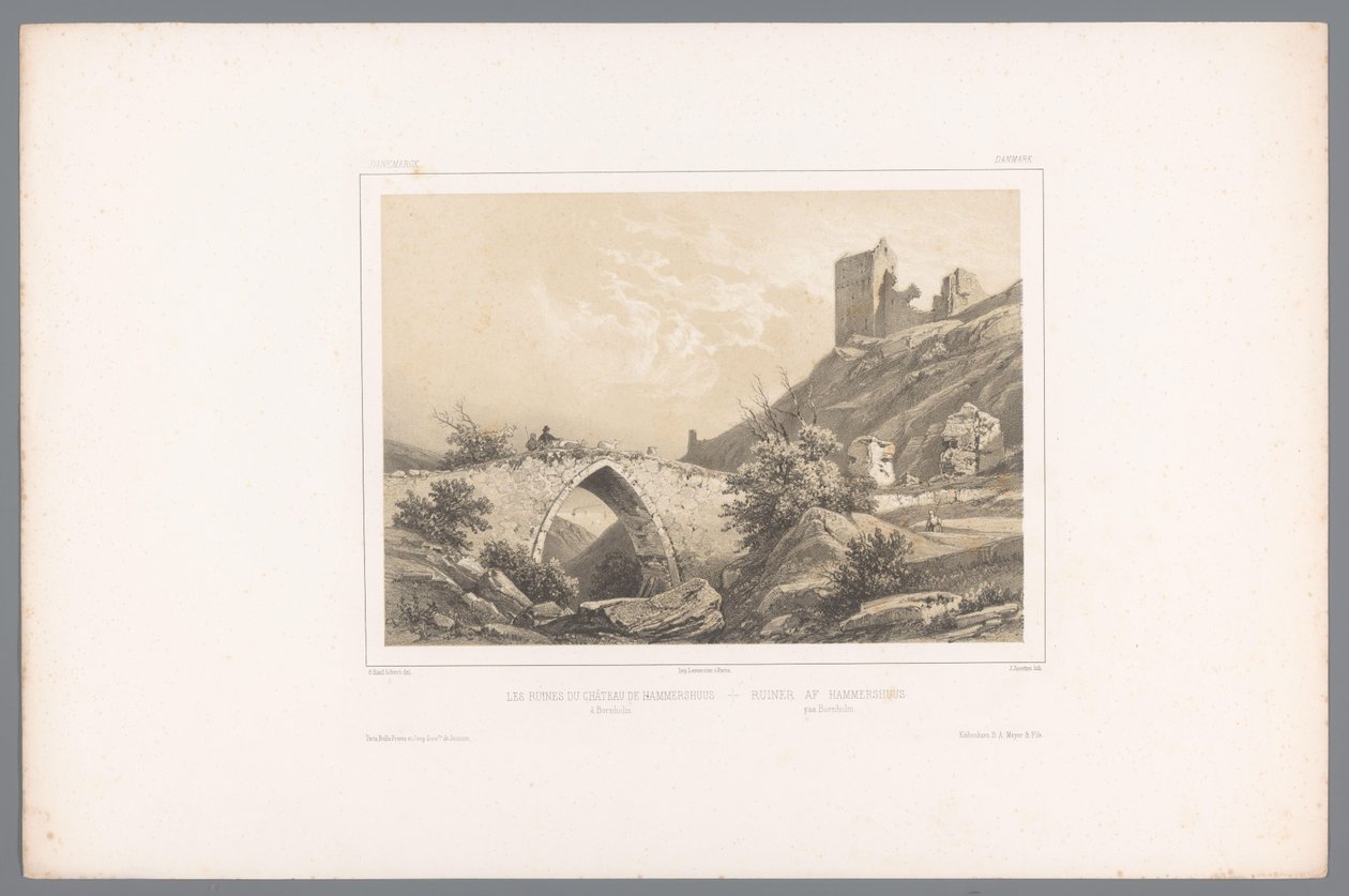 Ansicht der Ruine der Burg Hammershus von Louis Julien Jacottet