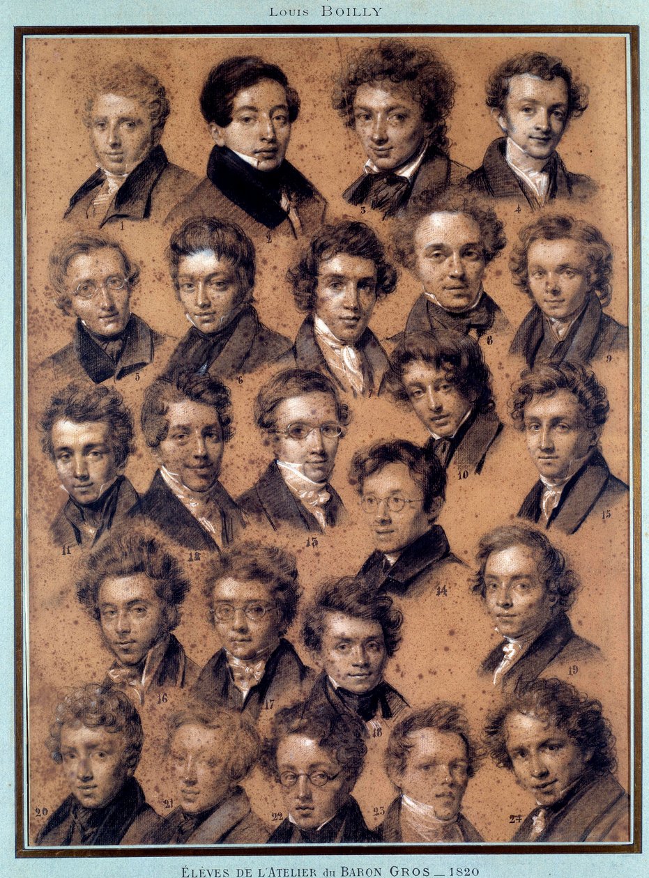 Porträt der Schüler des Ateliers des Malers Antoine Jean Gros. Zeichnung von Louis Leopold Boilly von Louis Leopold Boilly