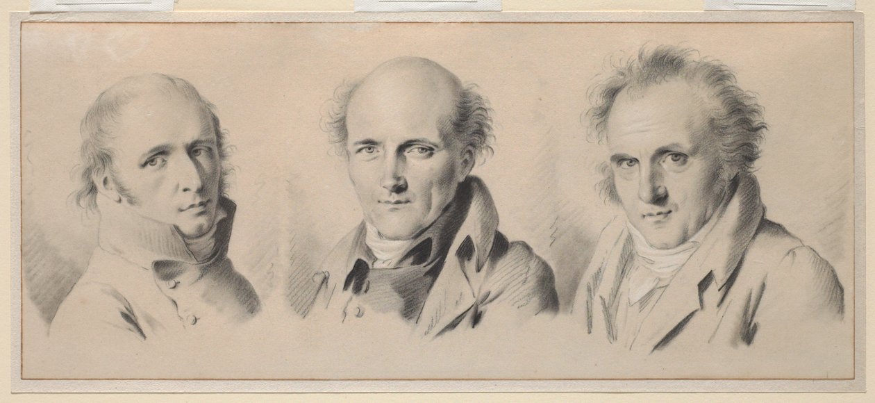Porträts von Charles Percier, Pierre-François-Léonard Fontaine und Claude-Louis Bernier von Louis Leopold Boilly
