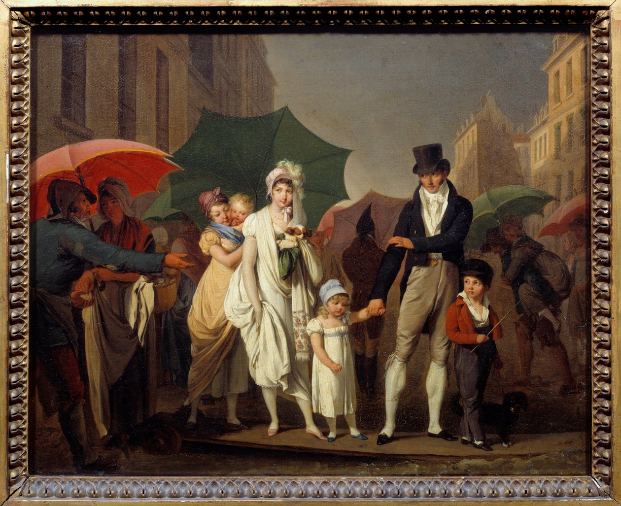Die Bourgeoisie schützt sich vor dem Regen in der Pariser Premier Empire Mode von Louis Leopold Boilly