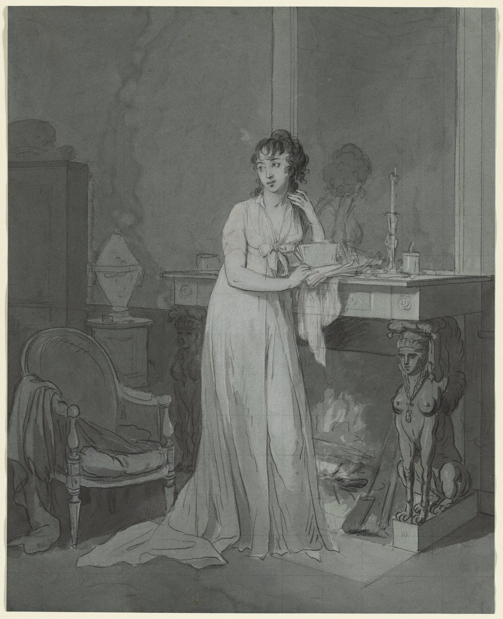 Frau vor einem Kamin von Louis Leopold Boilly
