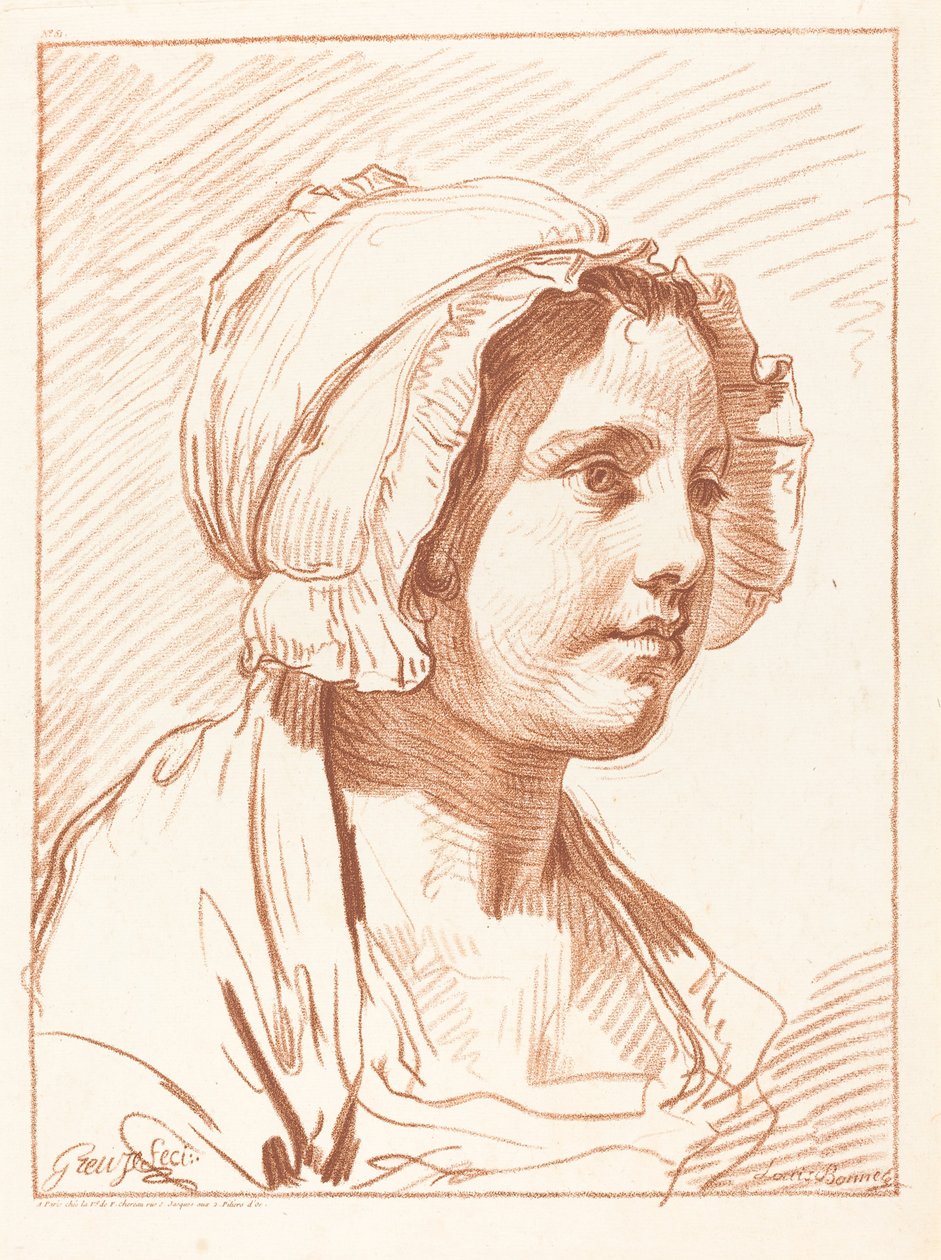 Kopf einer jungen Frau mit Mütze, vor 1764 von Louis Marin Bonnet