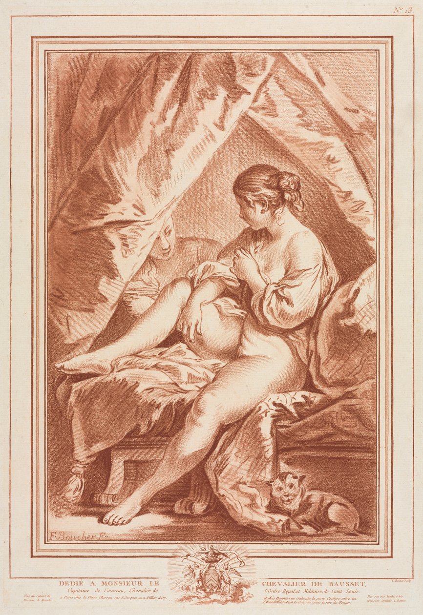 Junge Frau auf einem Bett sitzend, vor 1764 von Louis Marin Bonnet