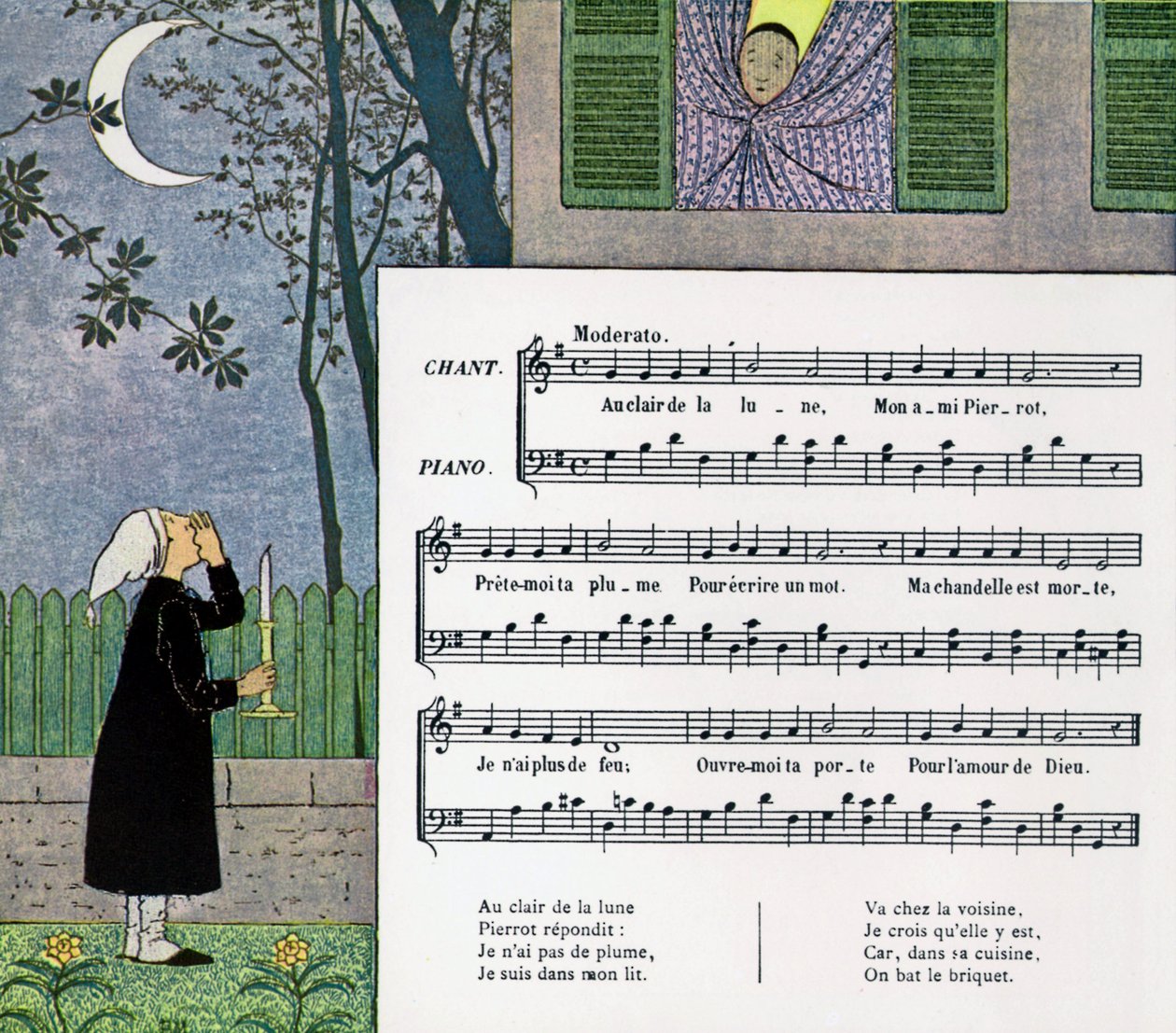 Partitur und Illustration des Kinderliedes 