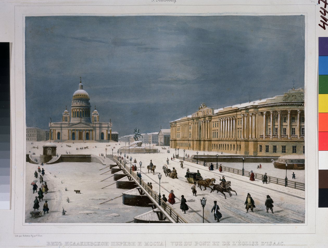 Die Isaakskathedrale und der Senatsplatz in St. Petersburg von Louis Philippe Alphonse Bichebois