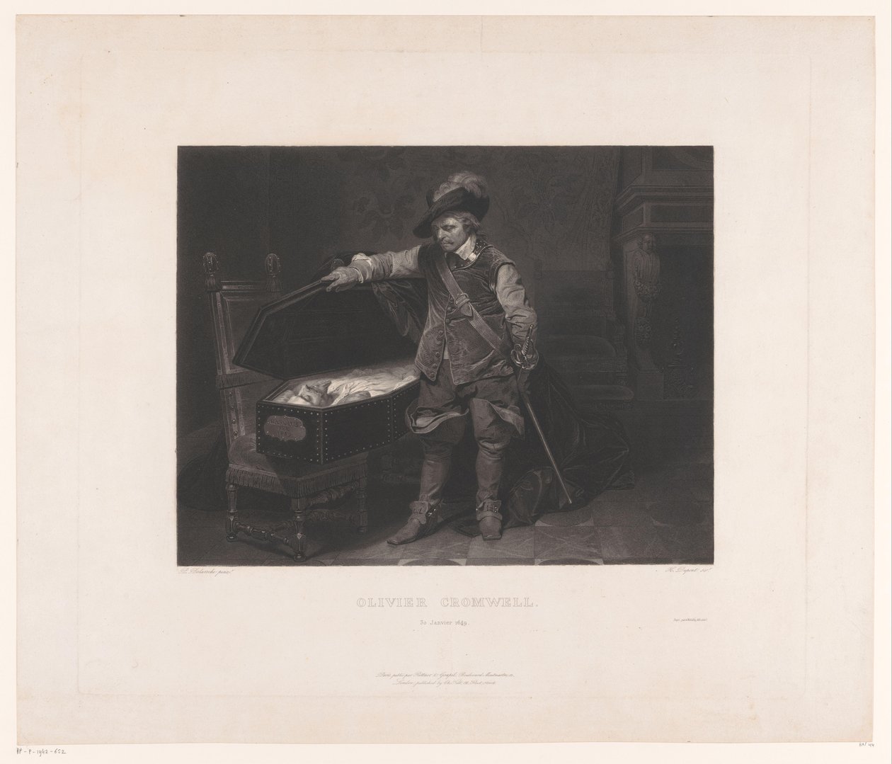 Oliver Cromwell bei dem Sarg von Karl I., König von England von Louis Pierre Henriquel Dupont