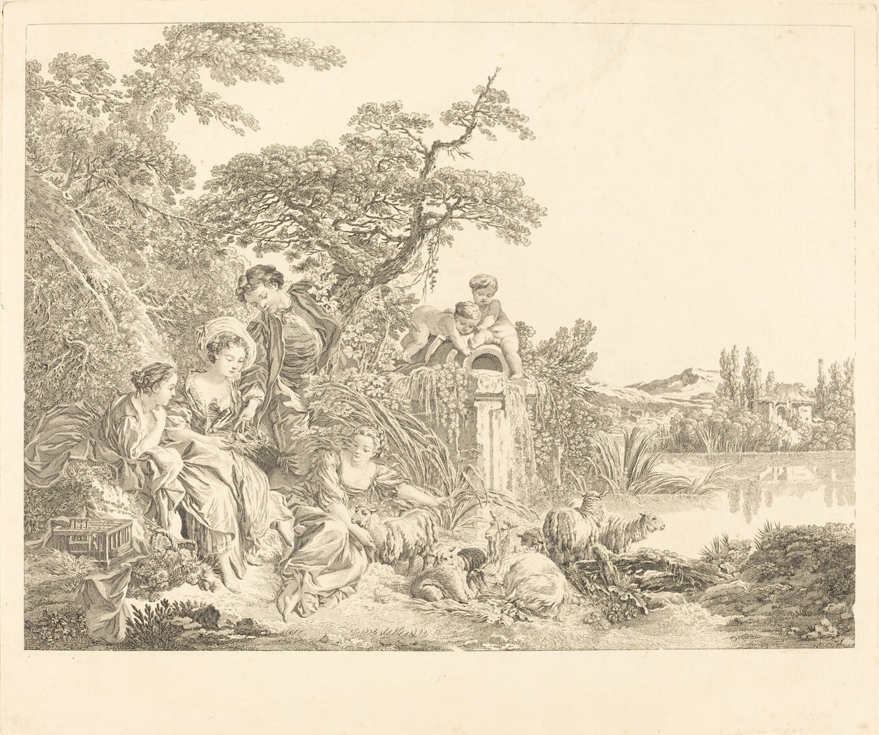 Die Geschenke des Hirten von Louis Simon Lempereur after François Boucher