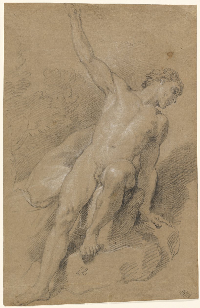 Männlicher Akt, auf Felsen sitzend von Louis de Boullogne the Younger