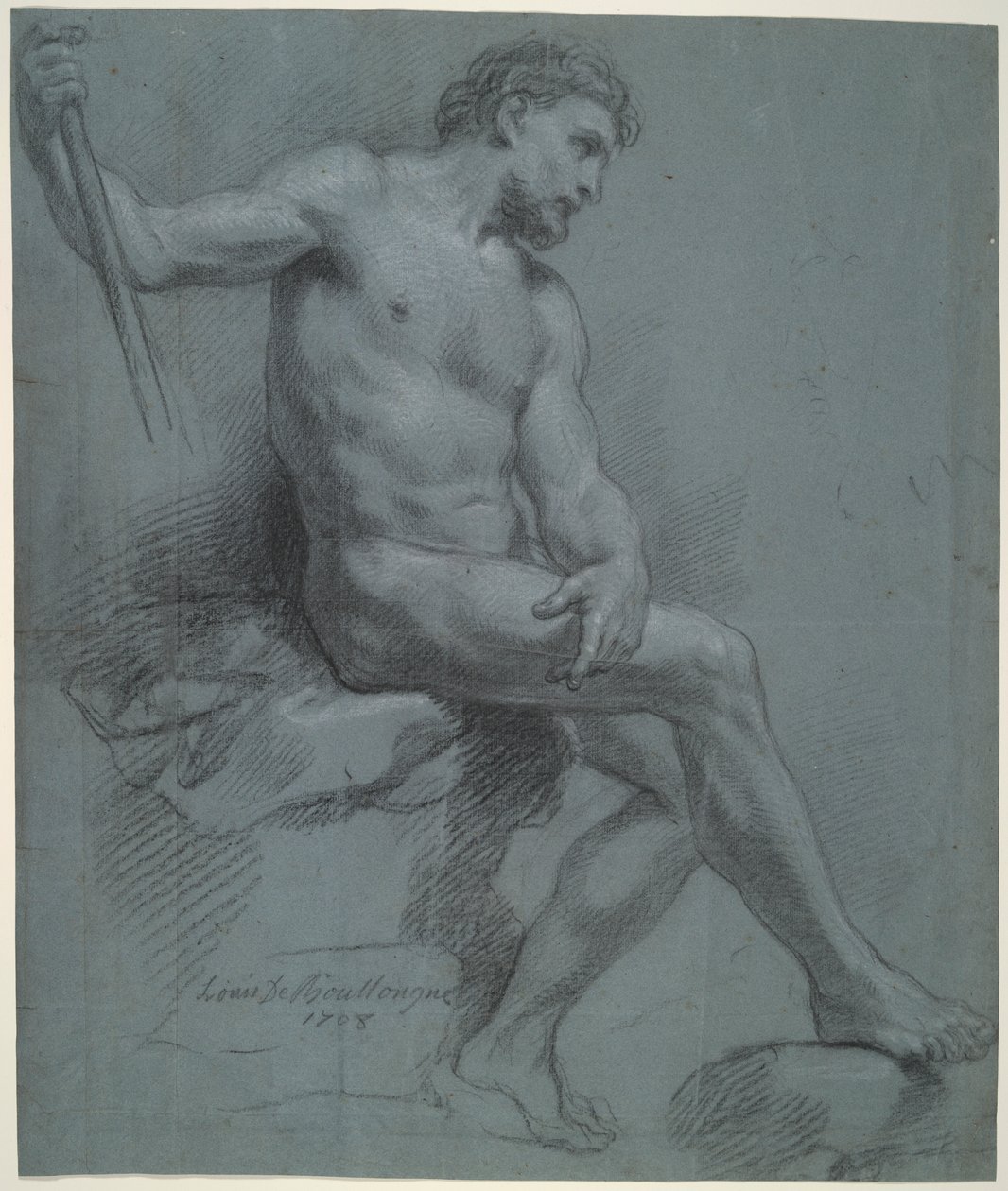 Sitzender männlicher Akt im Profil von Louis de Boullogne the Younger