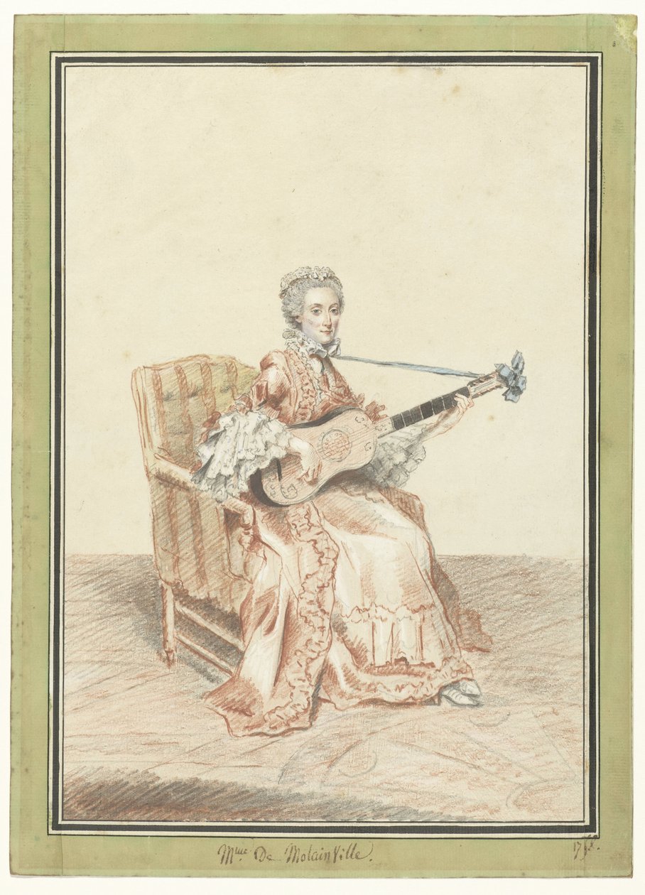 Porträt von Madame de Montainville, Gitarre spielend von Louis de Carmontelle