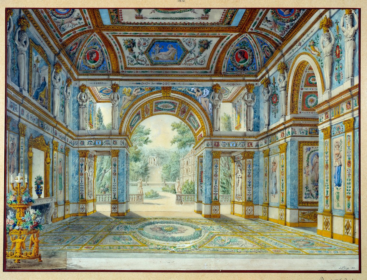 Portikus eines Palastes, der sich zu einem Park öffnet von Louis de Saint-Ange Desmaisons