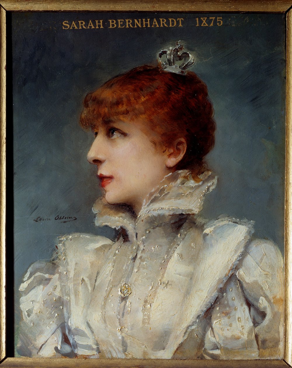 Porträt von Henriette Rosine Bernard genannt Sarah Bernhardt (1844-1923), Mitglied der Comédie-Française von Louise Abbéma