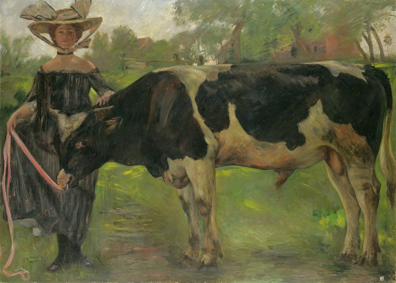 Die Malerin Charlotte Berend mit einem Stier von Lovis  Corinth