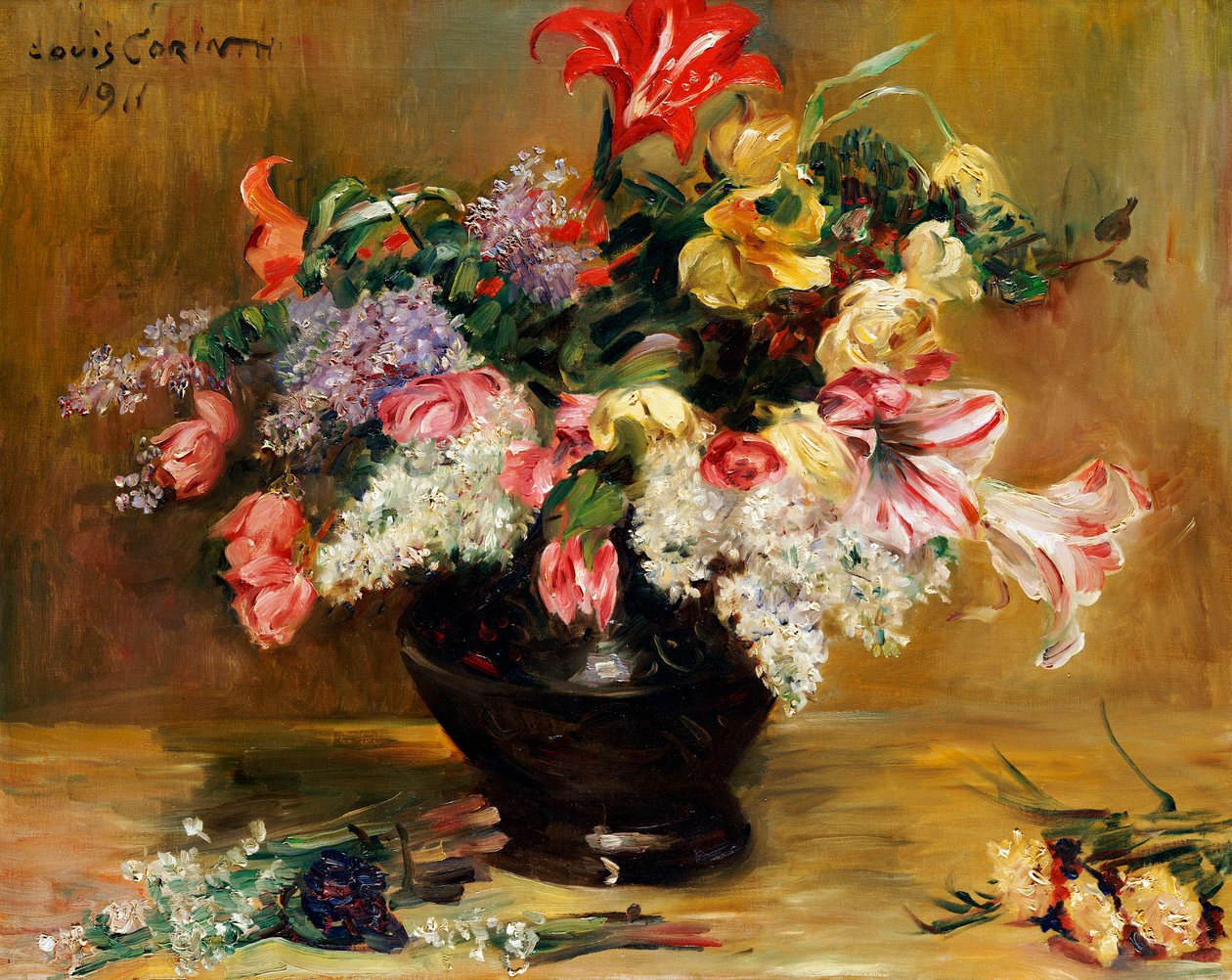 Amaryllis, Flieder und Tulpen, 1911 von