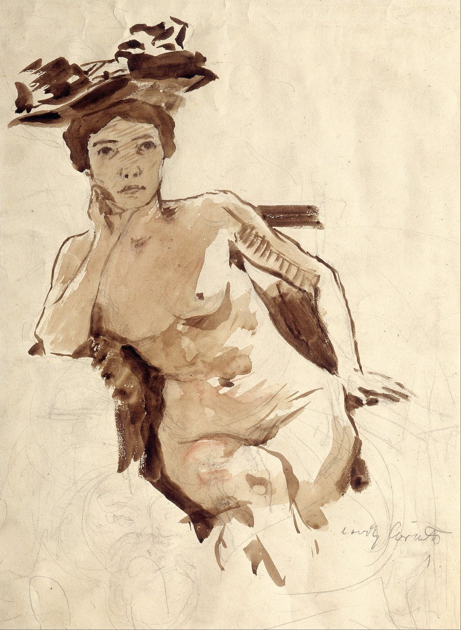 Halbnackte Frau mit Hut von Lovis Corinth