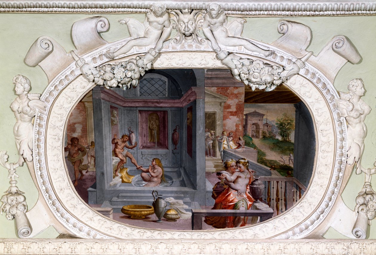 Szenen von Bad und Verführung. Fresko von Luca Cambiaso von Luca Cambiaso