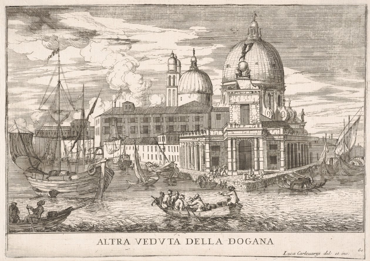 Tafel 61: Ansicht des Zollhauses Dogana da Mar an der Mündung des Canal Grande..., 1703 von Luca Carlevarijs